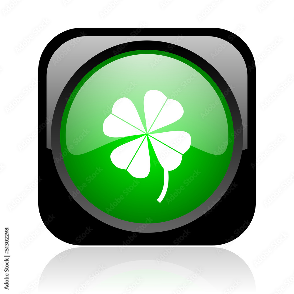 four-leaf clover black and green square web glossy icon four-leaf clover black and green square web glossy icon