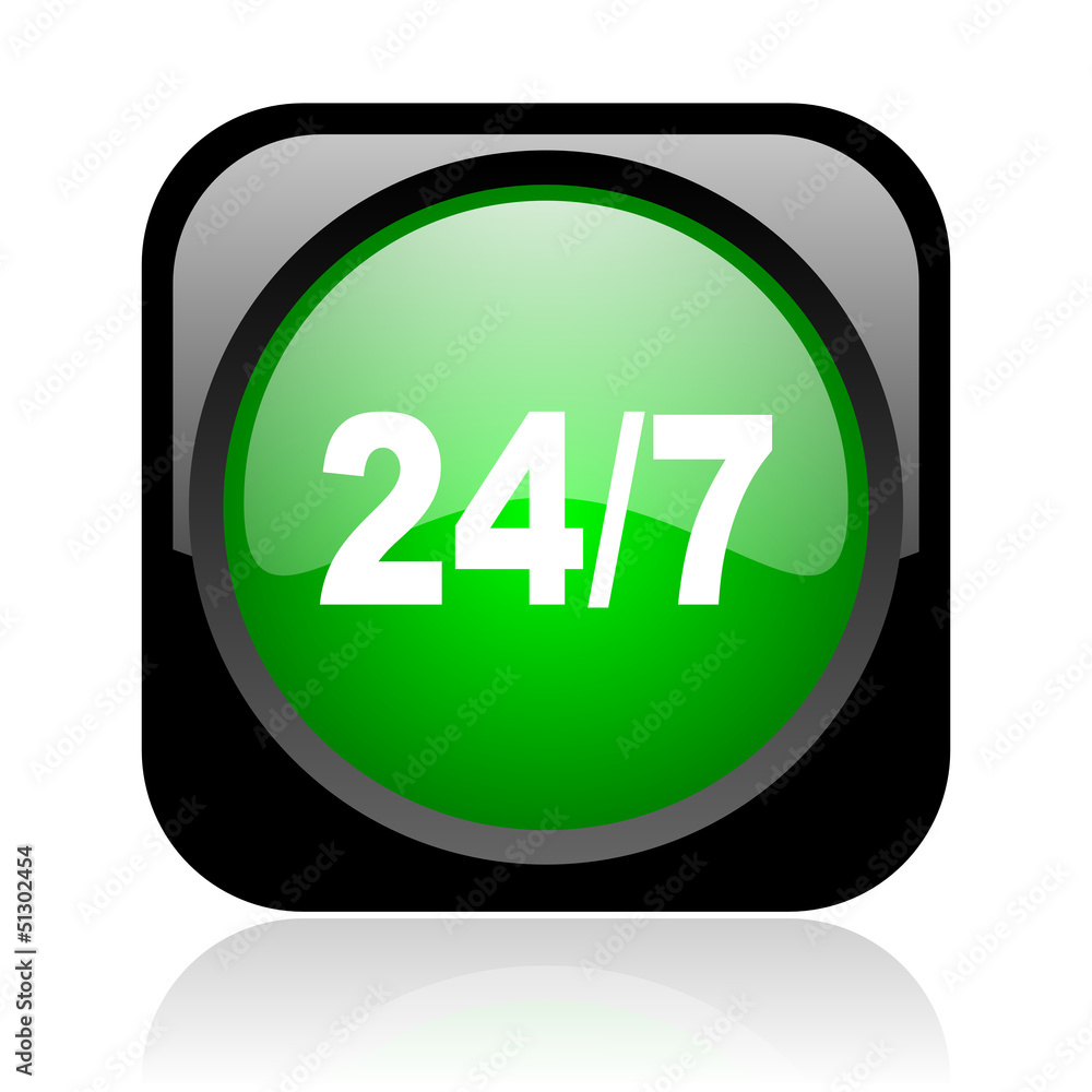 24/7 black and green square web glossy icon 24/7 black and green square web glossy icon