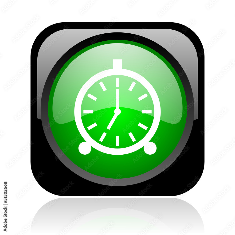 alarm clock black and green square web glossy icon alarm clock black and green square web glossy icon