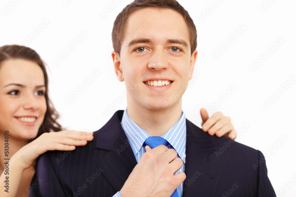 Businessman dressing at home in the morning Businessman dressing at home in the morning