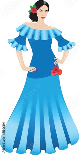 Beautiful flamenco dancer in a blue dress