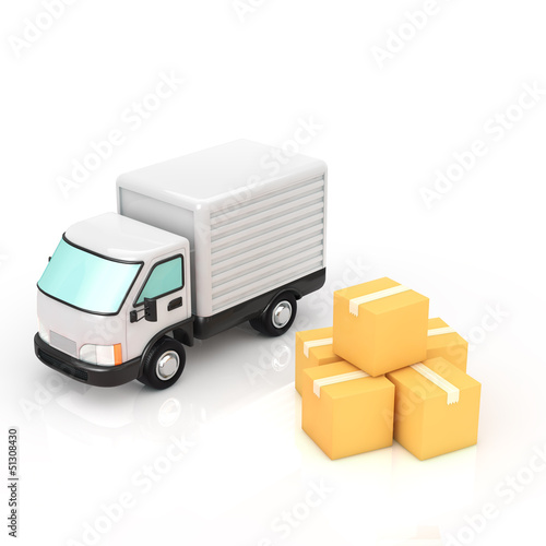 A truck and cardboard box