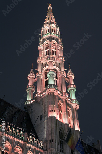 Fototapeta Naklejka Na Ścianę i Meble -  The Tower of Brussels City Hall in Belgium.