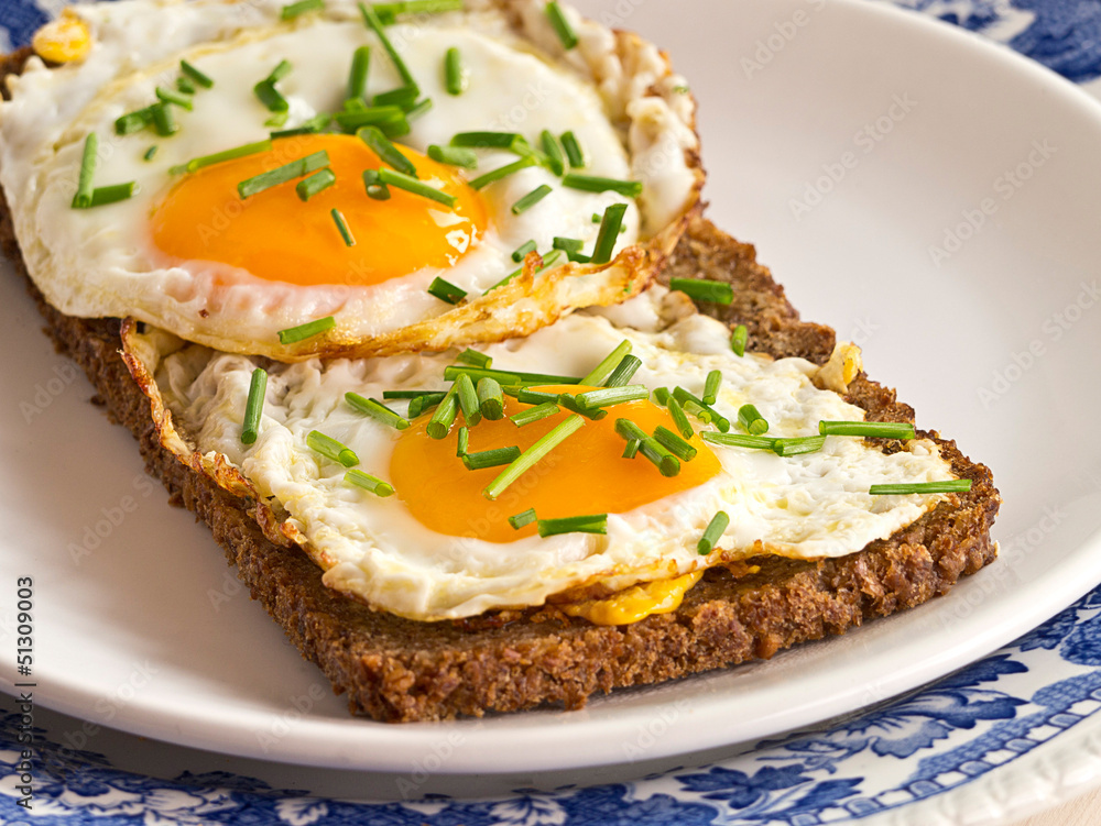 Spiegelei auf einer Scheibe Brot. Spiegelei auf einer Scheibe Brot.