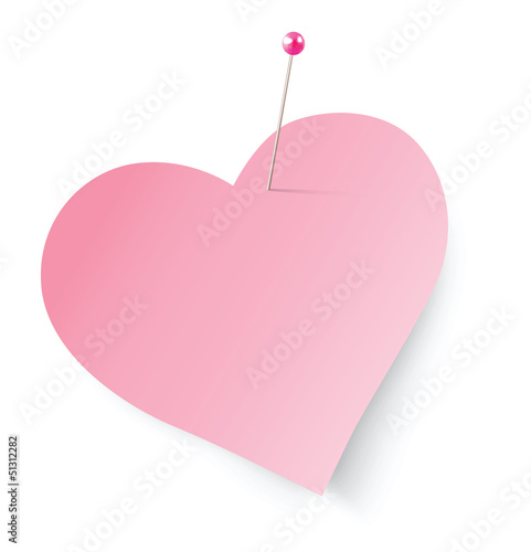 vector pink heart shaped post it note