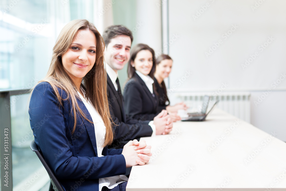 Group of business people smiling at the office lined up Group of business people smiling at the office lined up