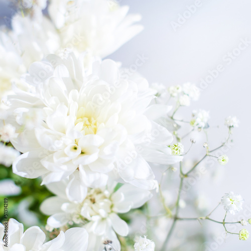 Flowers of the White Chrysanthemus in a bouquet