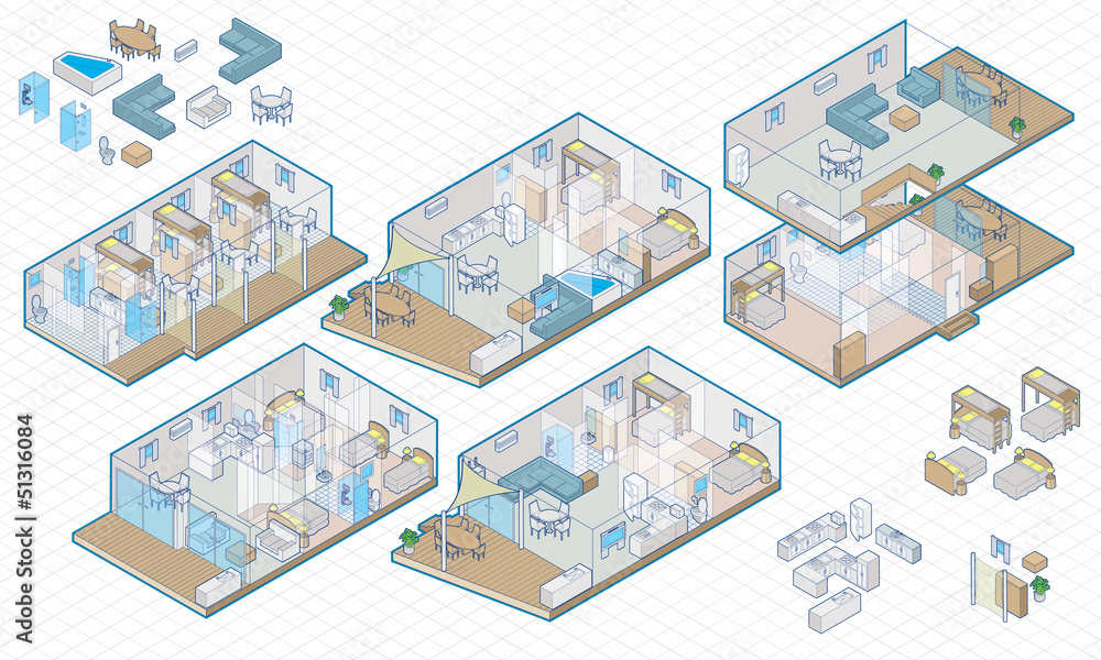 Isometric interior house and furnature