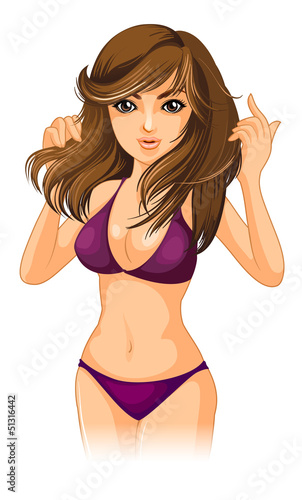 A sexy girl wearing a purple bikini