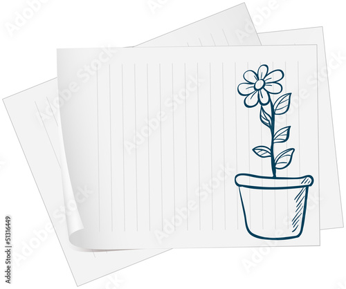 A paper with a sketch of a plant in a pot