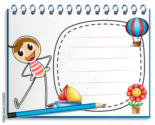 A notebook with a drawing of a person exercising beside an empty