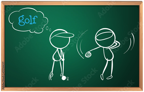 A board with a sketch of two golf players