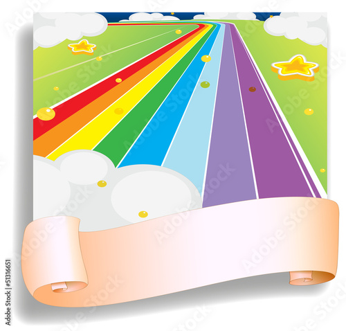 An empty template in front of the colorful road
