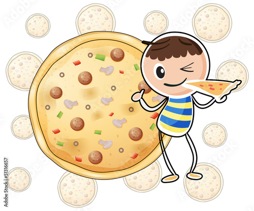 A boy with a slice of pizza