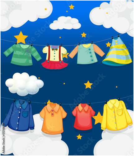 Different hanging clothes