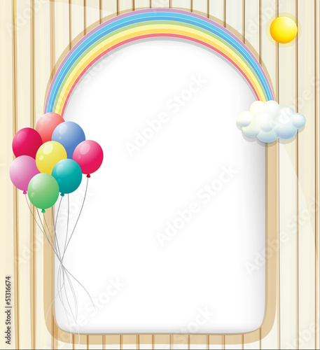 An empty template with a rainbow and balloons