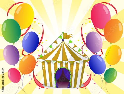 Balloons with a circus tent at the center