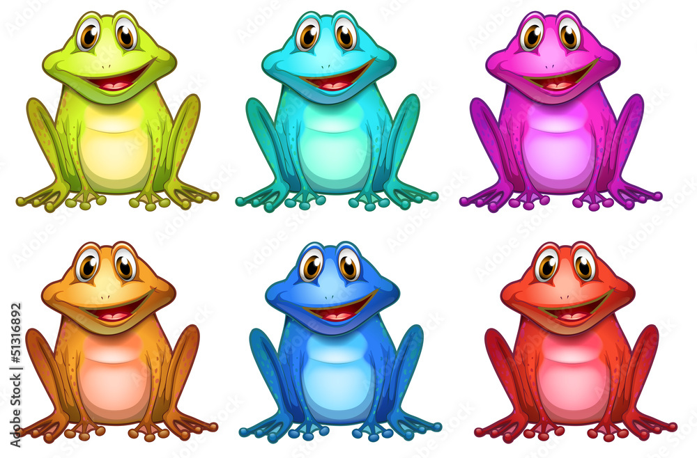 Six different colors of frogs