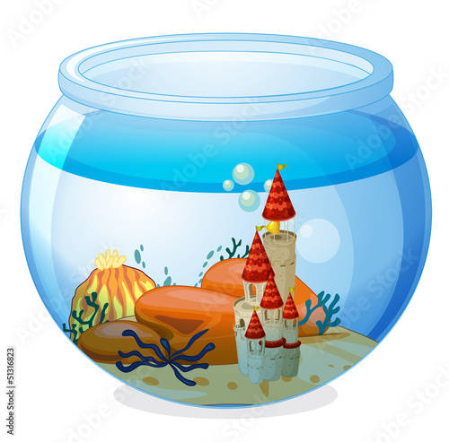 An aquarium with a palace