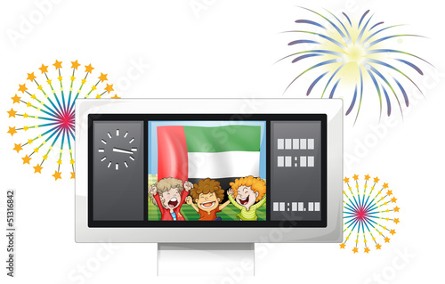 The UAE flag and kids inside the timeboard photo