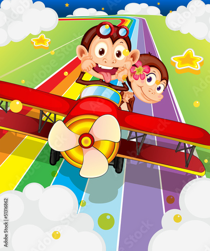 Two monkeys riding in an aircraft