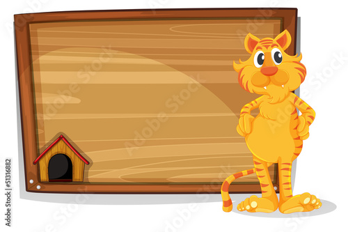 A board with a tiger standing