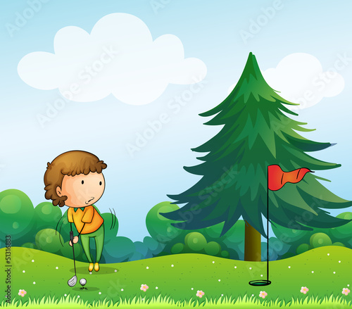 A girl playing golf in the hill