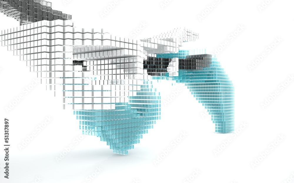 Abstract image of blue, black and white glass cubes. Abstract image of blue, black and white glass cubes.