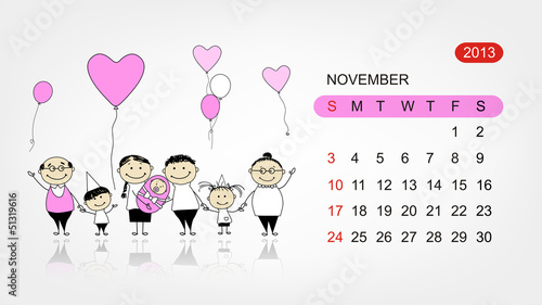 Vector calendar 2013. Family illustration for your design