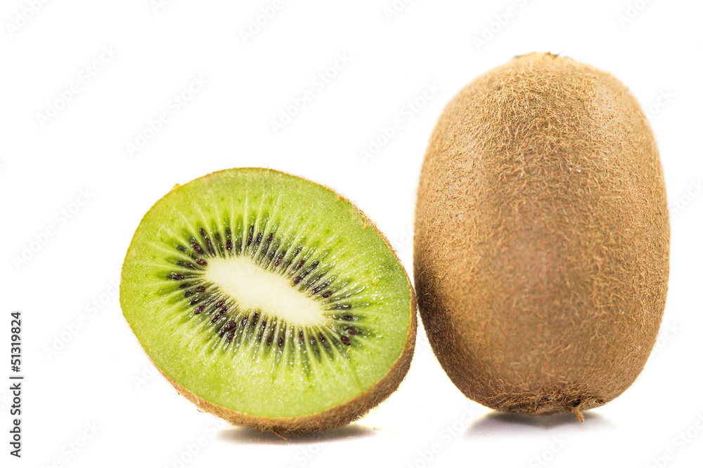 Sliced kiwi fruit with white background