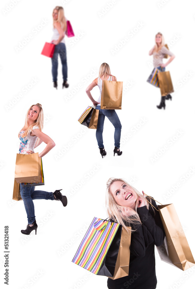 Smiling girls in shop with shopping bags Smiling girls in shop with shopping bags
