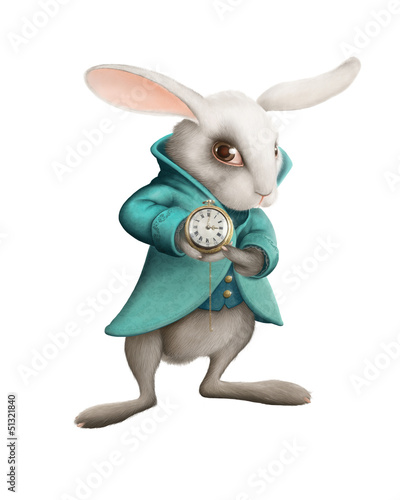white rabbit with clock