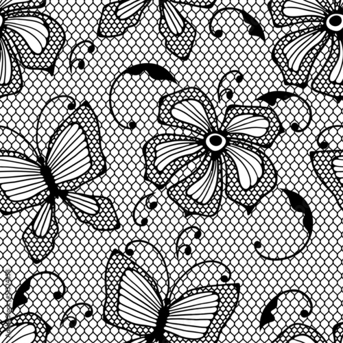 Seamless lace pattern with butterflies and flowers. photo