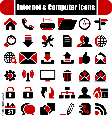 Intenet & Computers red & black Icons