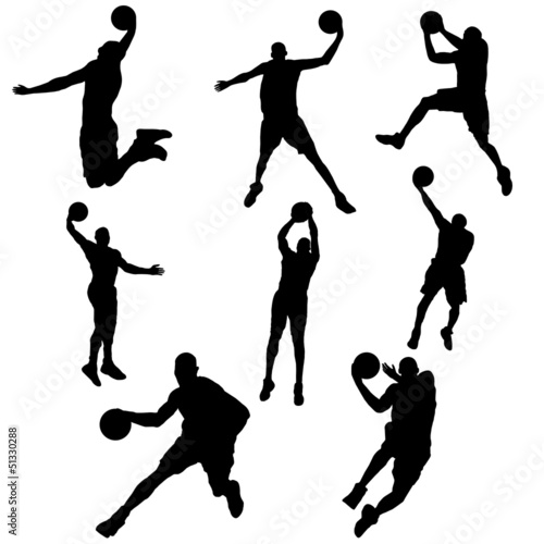 Print op canvas set basketball player in action with ball