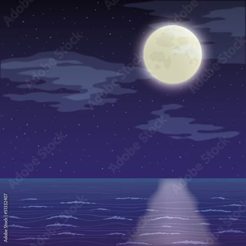 Landscape, night sea and sky