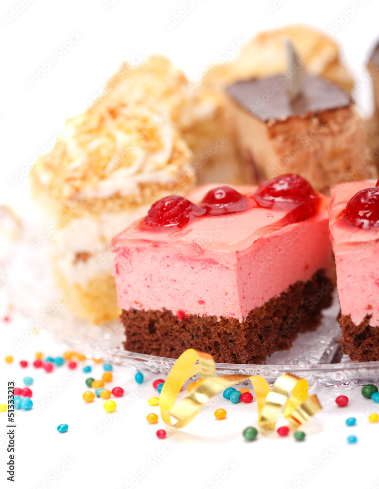 Closeup view of various creamy cakes Closeup view of various creamy cakes