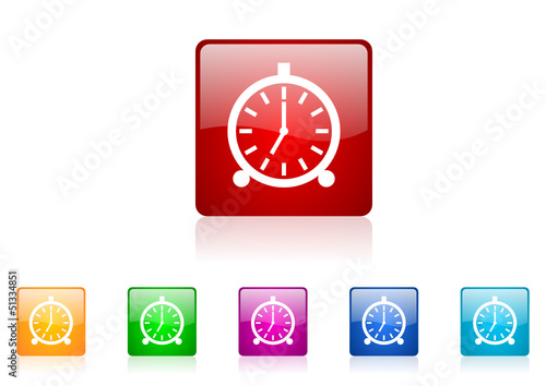 alarm clock vector glossy web icon set
