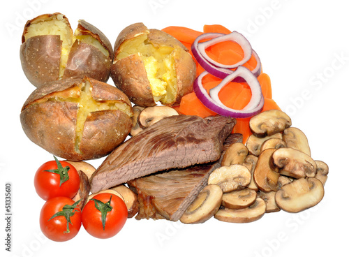 Baked Potatoes And Beef Steak Dinner
