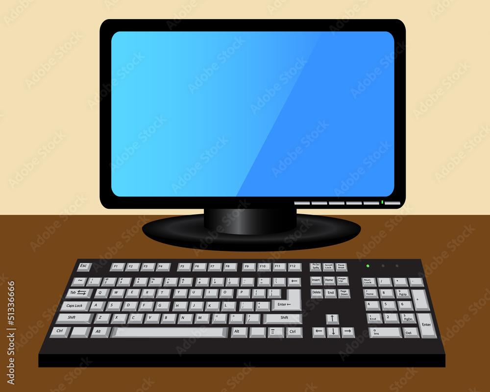 monitor and keyboard on the table monitor and keyboard on the table