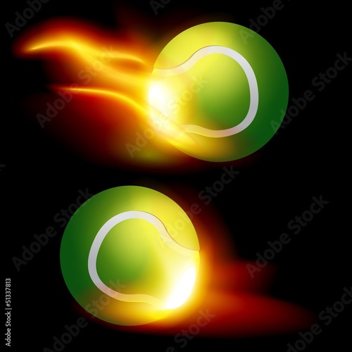 Tennis ball on fire flame