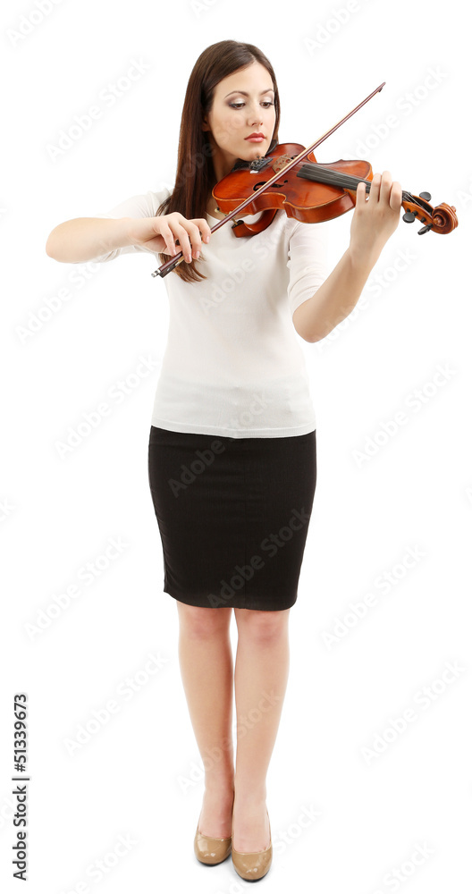 Beautiful young girl with violin, isolated on white Beautiful young girl with violin, isolated on white