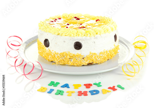 Happy birthday cake  isolated on white
