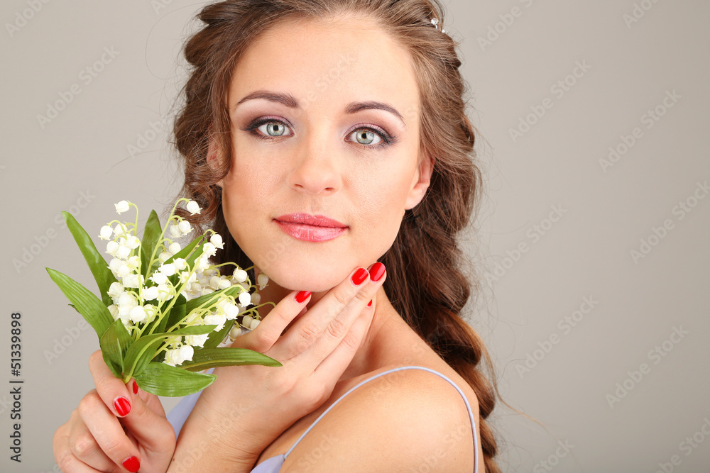 Young woman with beautiful hairstyle and flowers, Young woman with beautiful hairstyle and flowers,