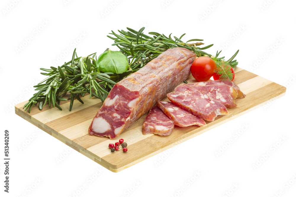 Salami with rosemary, basil and tomato Salami with rosemary, basil and tomato