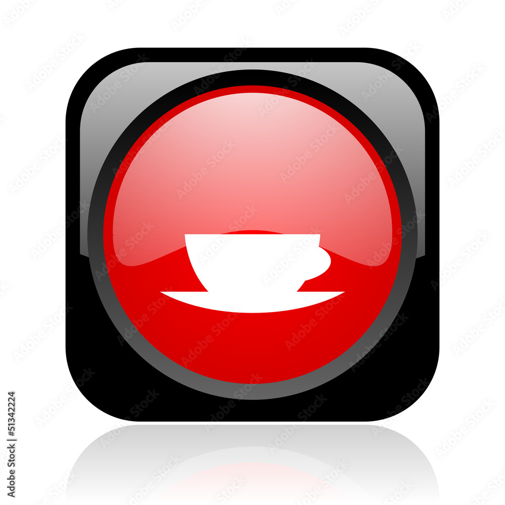 coffee cup black and red square web glossy icon coffee cup black and red square web glossy icon