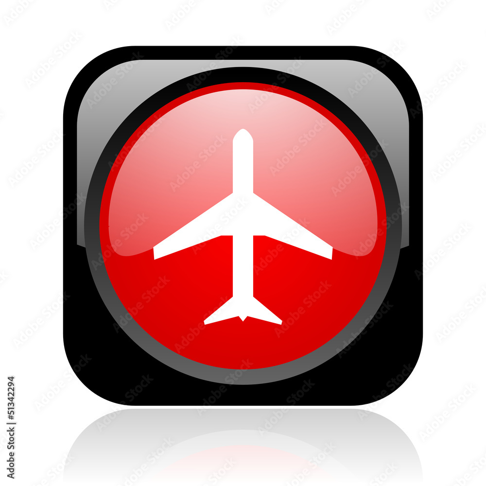 airplane black and red square web glossy icon