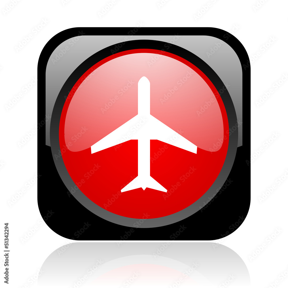 airplane black and red square web glossy icon airplane black and red square web glossy icon