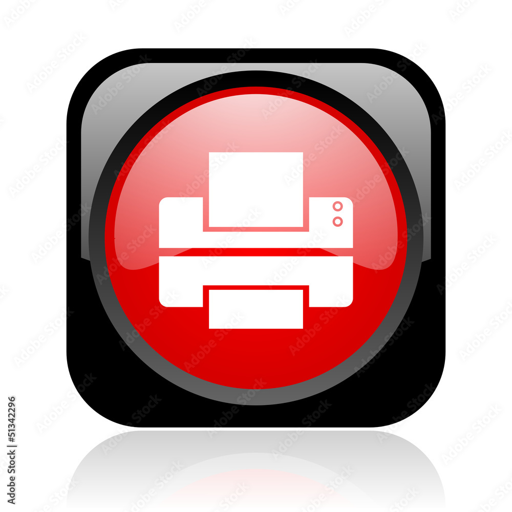 printer black and red square web glossy icon printer black and red square web glossy icon