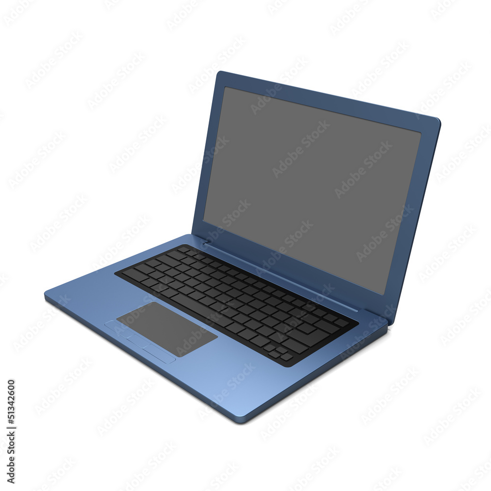 3D model of blue laptop with blank keyboard and simple design 3D model of blue laptop with blank keyboard and simple design